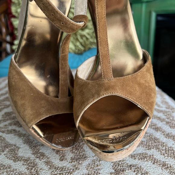 JIMMY CHOO wedges brown suede ankle strap wedges - Picture 12 of 13